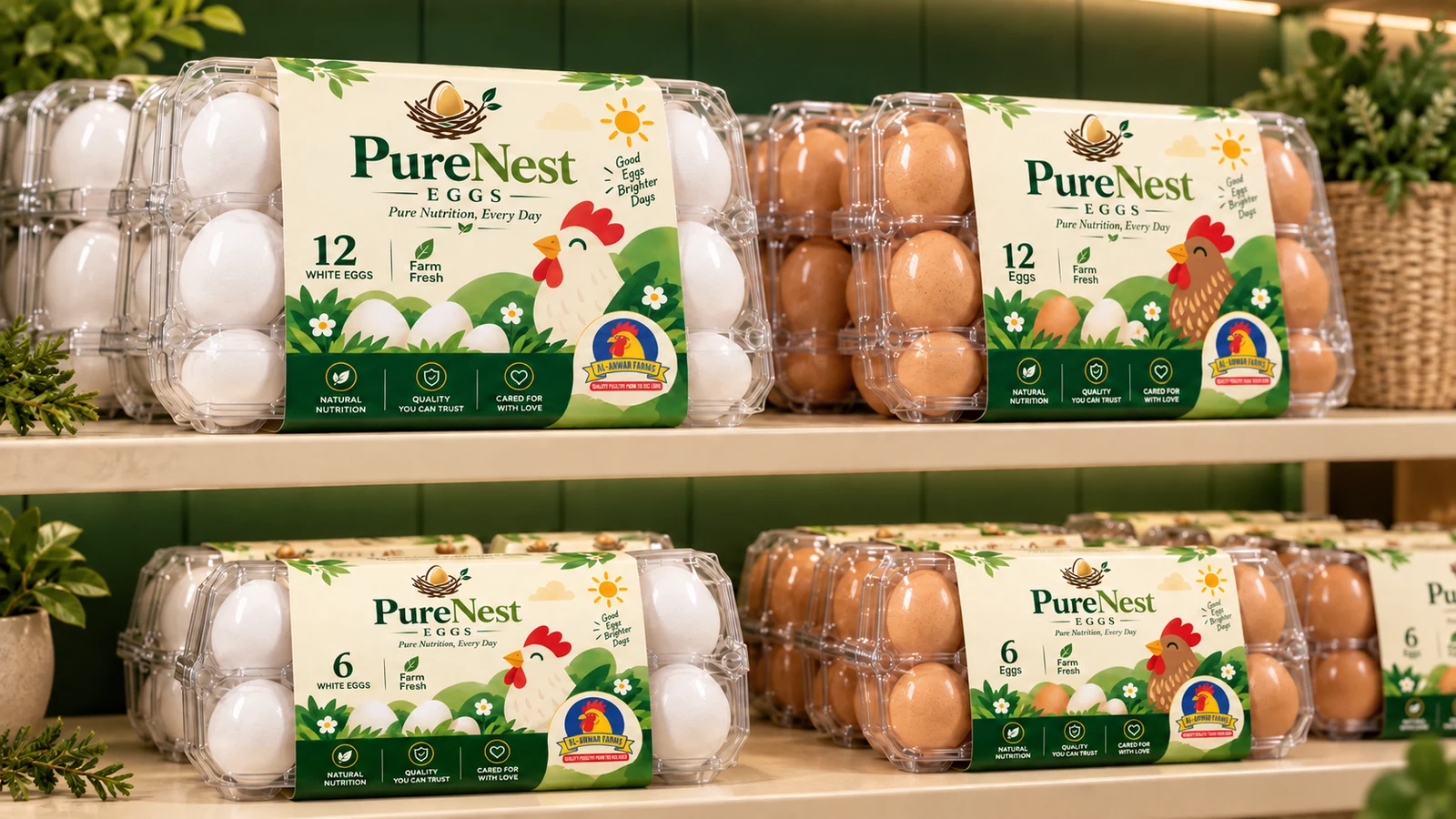 Concept display of PureNest white and brown egg cartons